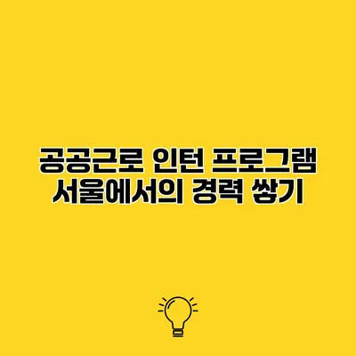 공공근로 인턴 프로그램 서울에서의 경력 쌓기
