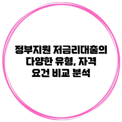 정부지원 저금리대출의 다양한 유형, 자격 요건 비교 분석